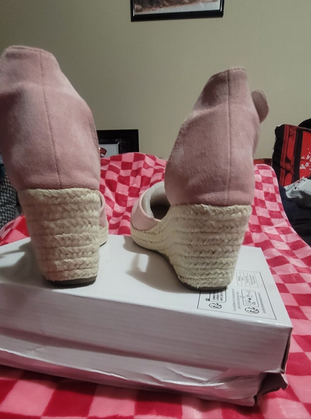 Womens Pink Espadrille Wedge Sandals - Ankle Strap - Picture 2 of 5